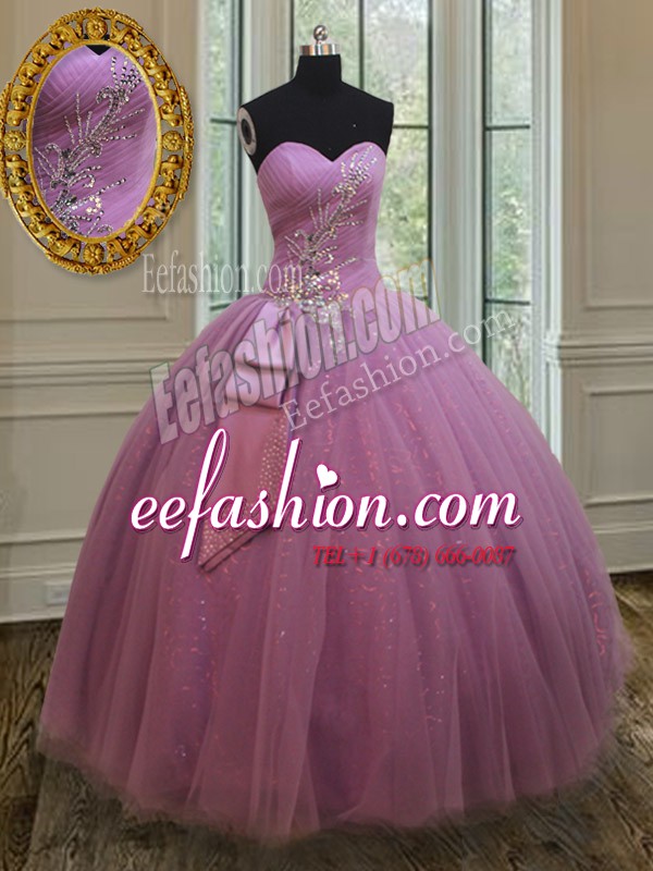 Sweet Beading and Belt Sweet 16 Quinceanera Dress Lilac Lace Up Sleeveless Floor Length