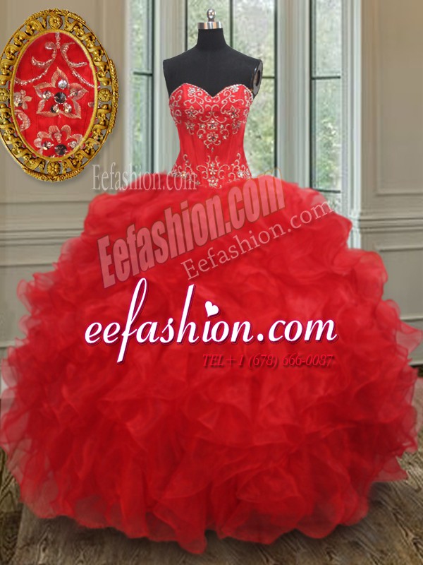 Beauteous Floor Length Ball Gowns Sleeveless Red Quinceanera Dresses Lace Up