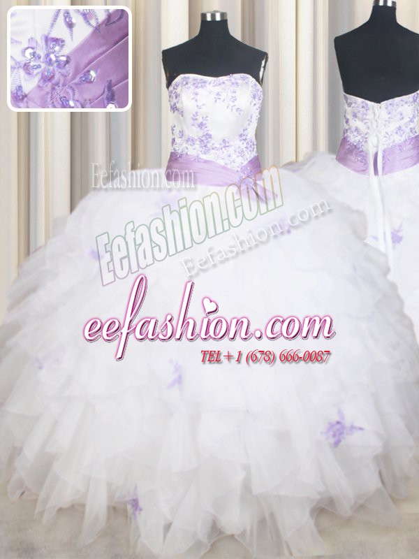 Noble White Sleeveless Tulle Lace Up 15th Birthday Dress for Military Ball and Sweet 16 and Quinceanera