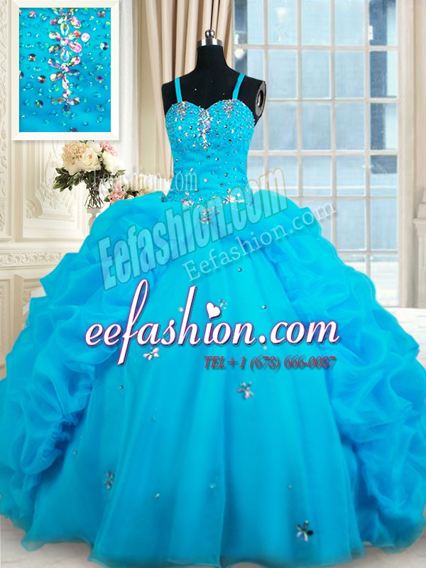  Baby Blue Straps Lace Up Beading and Pick Ups Quinceanera Gown Sleeveless
