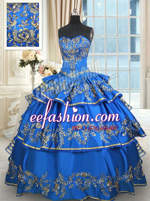 Cheap Blue Sweetheart Lace Up Beading and Embroidery and Ruffled Layers 15th Birthday Dress Sleeveless