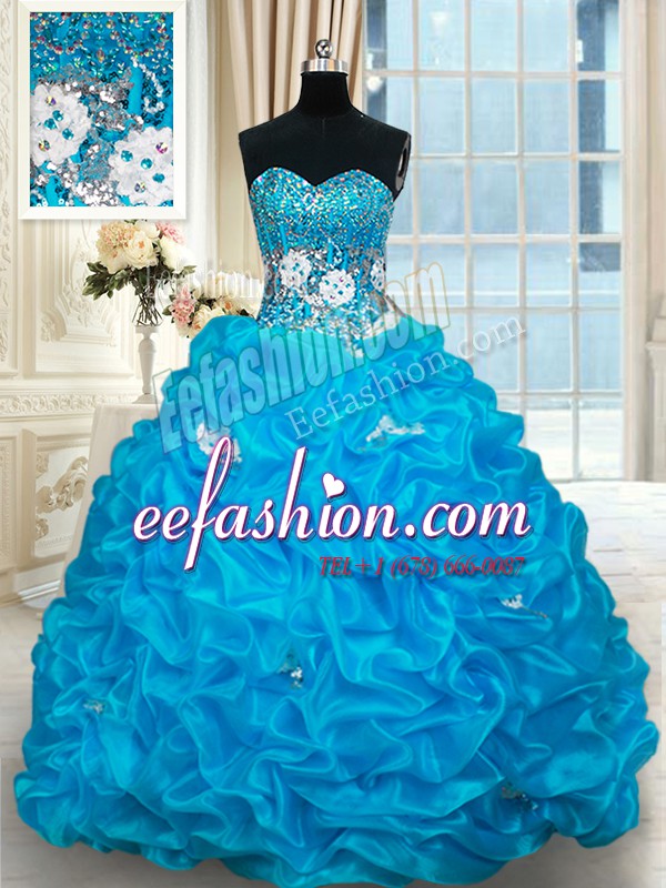  Pick Ups With Train Ball Gowns Sleeveless Baby Blue Sweet 16 Quinceanera Dress Brush Train Lace Up