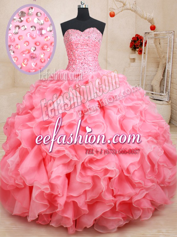 Colorful Sleeveless Lace Up Floor Length Beading and Ruffles 15th Birthday Dress