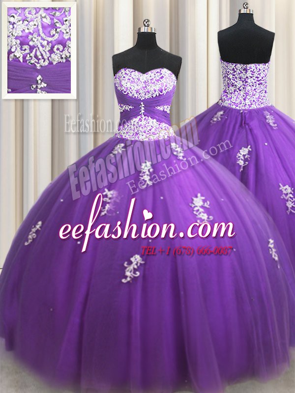Fashion Floor Length Ball Gowns Sleeveless Eggplant Purple Quinceanera Dress Zipper
