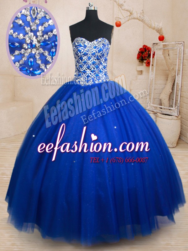 High Class Royal Blue Sweet 16 Dresses Military Ball and Sweet 16 and Quinceanera and For with Beading Sweetheart Sleeveless Lace Up