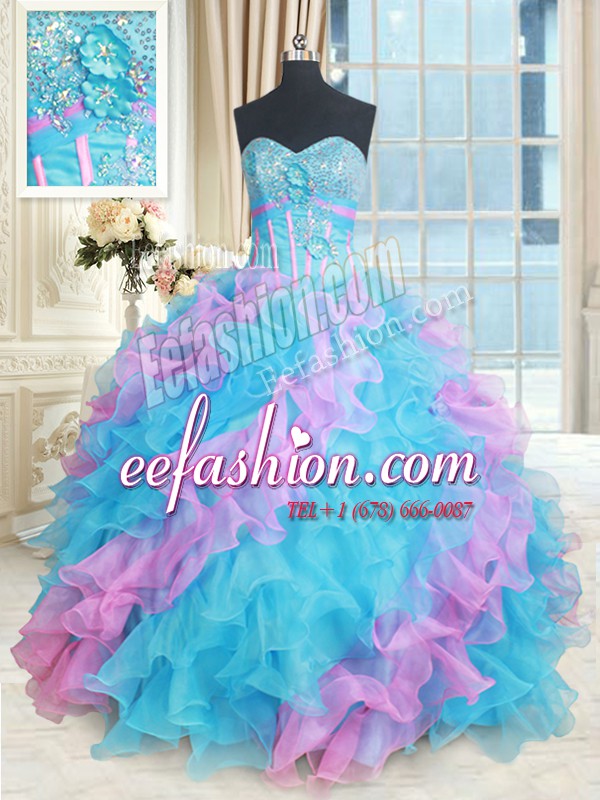  Floor Length Ball Gowns Sleeveless Multi-color Quinceanera Gown Lace Up