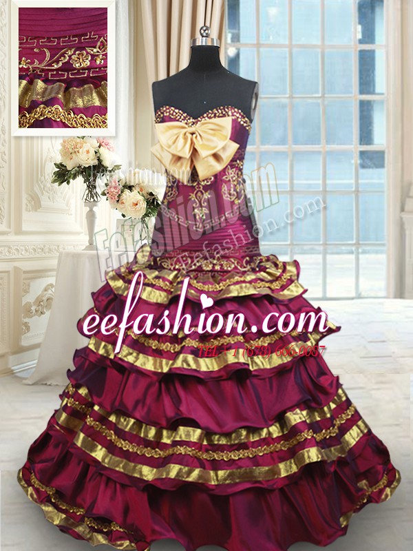  Ruffled Layers With Train A-line Sleeveless Burgundy Sweet 16 Dresses Brush Train Lace Up
