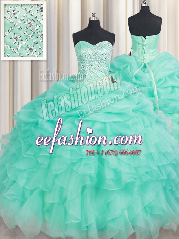  Apple Green Sweetheart Lace Up Beading and Ruffles and Pick Ups Quinceanera Dress Sleeveless