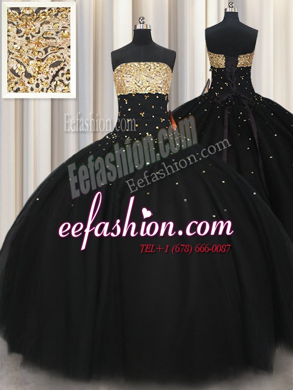 Fantastic Floor Length Lace Up Vestidos de Quinceanera Black for Military Ball and Sweet 16 and Quinceanera with Beading