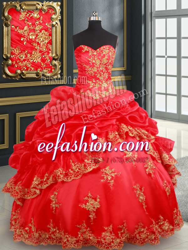 Free and Easy Red Sweetheart Neckline Beading and Appliques and Pick Ups 15th Birthday Dress Sleeveless Lace Up