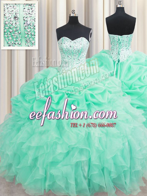  Pick Ups Sweetheart Sleeveless Lace Up 15 Quinceanera Dress Apple Green Organza