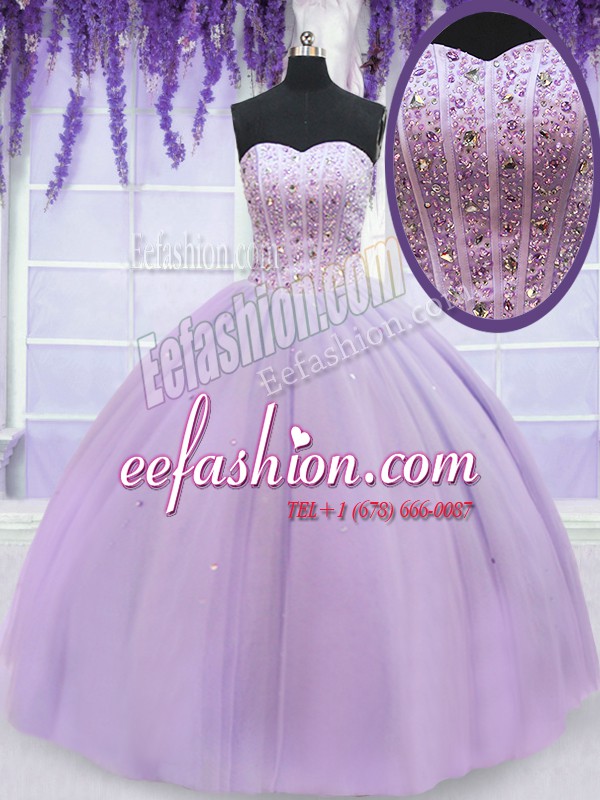 Customized Floor Length Ball Gowns Sleeveless Lavender Sweet 16 Dress Lace Up