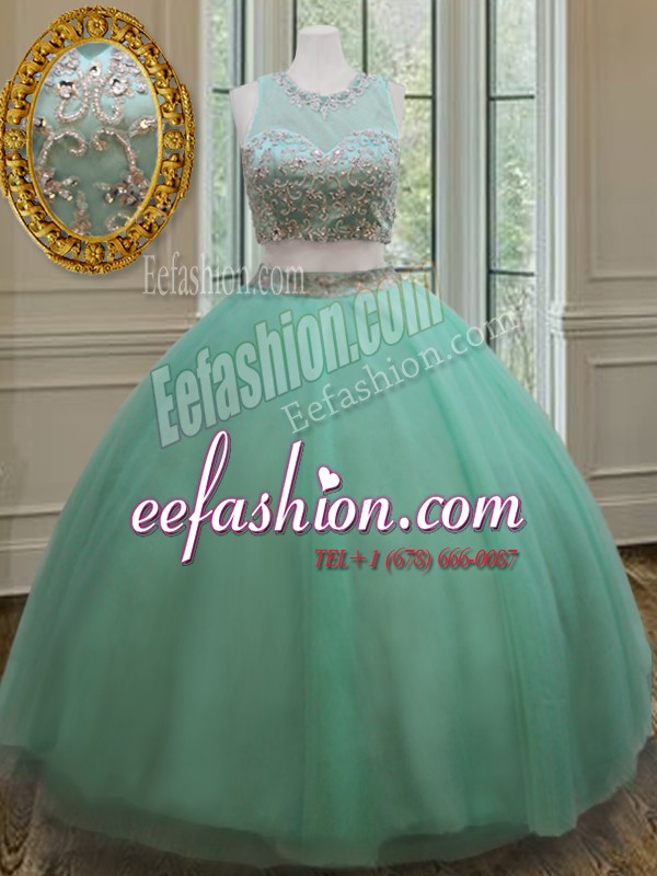 Custom Fit Apple Green 15 Quinceanera Dress Military Ball and Sweet 16 and Quinceanera and For with Beading Scoop Sleeveless Zipper