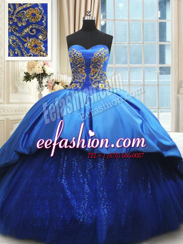 Top Selling Beading and Embroidery 15 Quinceanera Dress Royal Blue Lace Up Sleeveless With Train Court Train