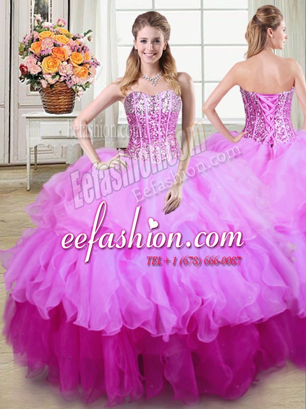 Latest Multi-color Sweet 16 Dress Military Ball and Sweet 16 and Quinceanera and For with Ruffles and Sequins Sweetheart Sleeveless Lace Up