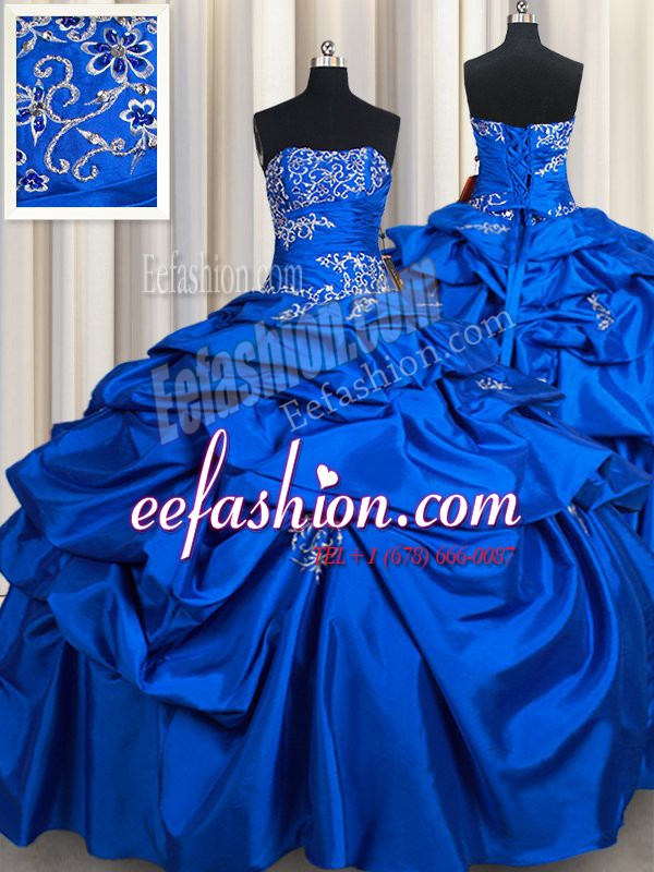 Beauteous Royal Blue Sleeveless Floor Length Beading and Pick Ups Lace Up Sweet 16 Quinceanera Dress