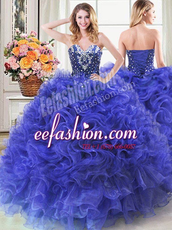 Admirable Royal Blue 15 Quinceanera Dress Military Ball and Sweet 16 and Quinceanera and For with Beading and Ruffles Sweetheart Sleeveless Lace Up