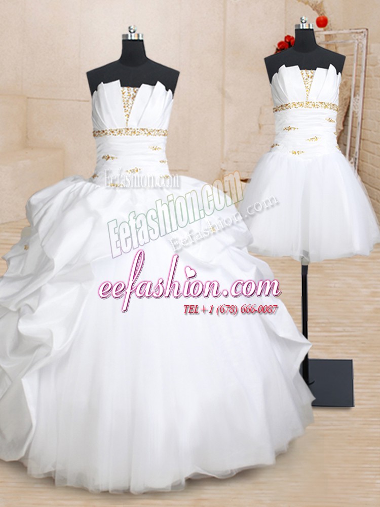 Fabulous Three Piece Sleeveless Floor Length Beading and Pick Ups Lace Up Quinceanera Dress with White
