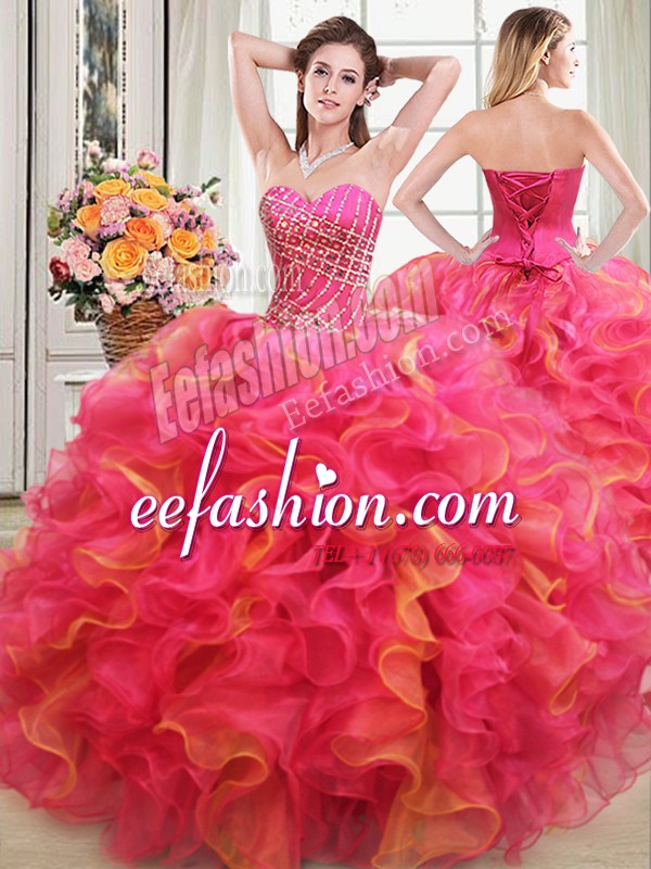 Modest Multi-color Sleeveless Beading and Ruffles Floor Length Quinceanera Dresses