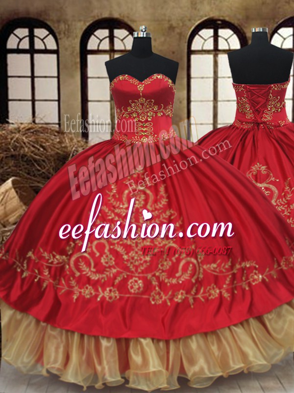 Fancy Sleeveless Floor Length Beading and Embroidery Lace Up Quinceanera Gown with Wine Red