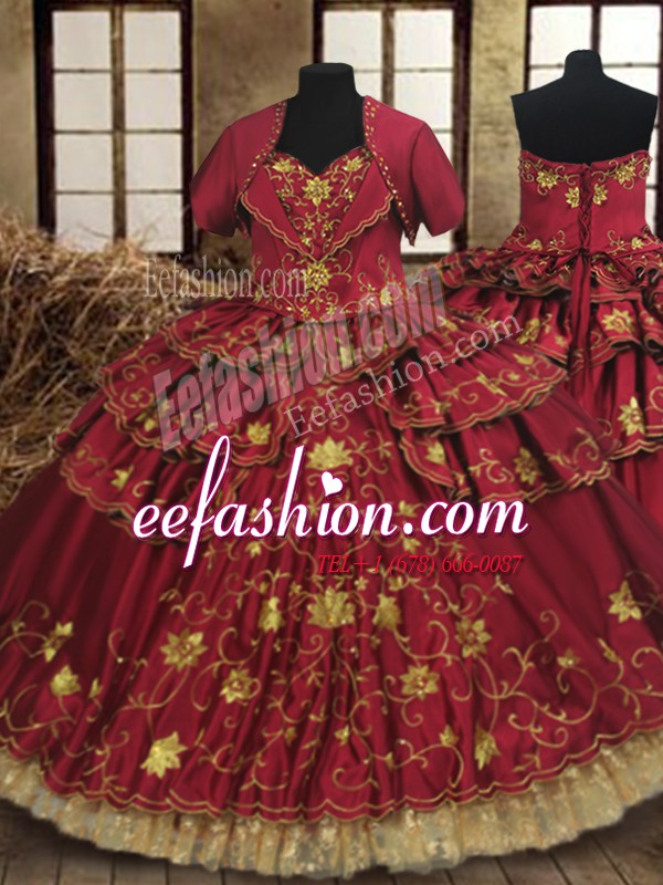 Dramatic Ruffled Wine Red Sleeveless Taffeta and Lace Lace Up Vestidos de Quinceanera for Military Ball and Sweet 16 and Quinceanera