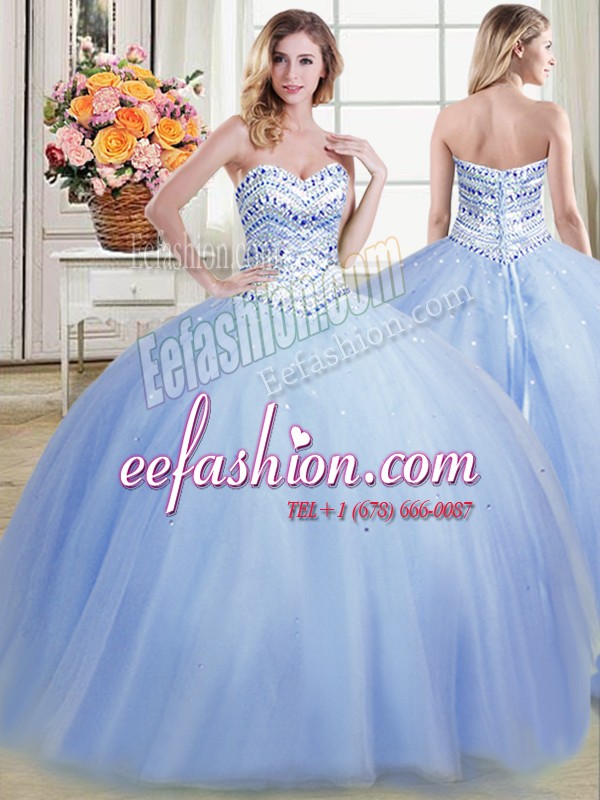  Light Blue Sweetheart Neckline Beading Ball Gown Prom Dress Sleeveless Lace Up