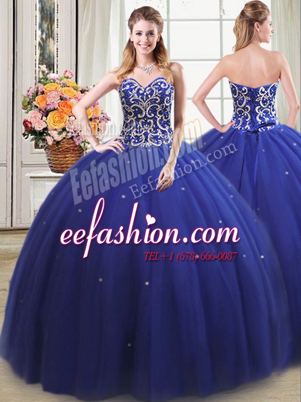 Edgy Royal Blue Quinceanera Dresses Military Ball and Sweet 16 and Quinceanera and For with Beading Sweetheart Sleeveless Lace Up