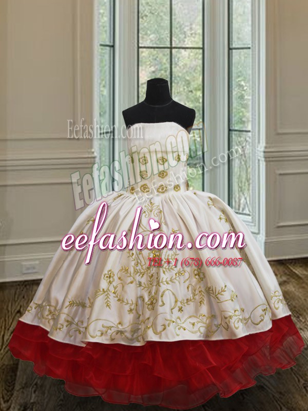 Latest White and Red Pageant Dress for Teens Quinceanera and Wedding Party and For with Ruffled Layers Strapless Sleeveless Lace Up