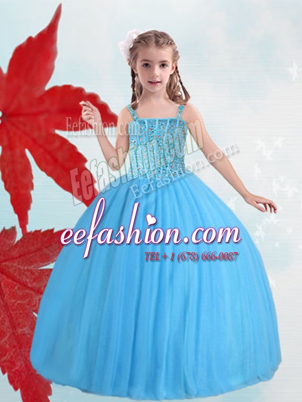 Modern Straps Sleeveless Taffeta and Tulle Little Girl Pageant Gowns Beading Lace Up