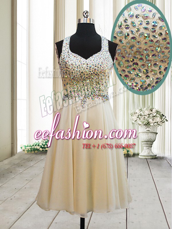 Top Selling Straps Chiffon Sleeveless Knee Length Prom Party Dress and Beading
