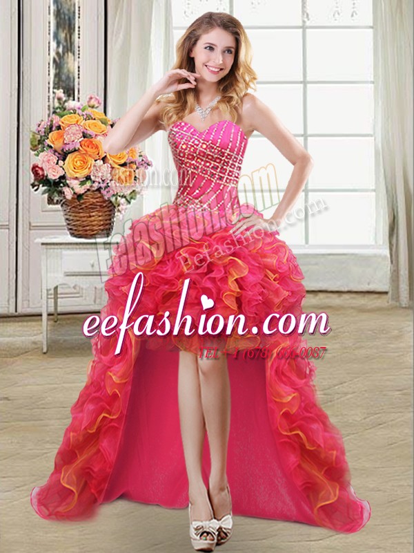  Organza Sweetheart Sleeveless Lace Up Beading and Ruffles Cocktail Dresses in Multi-color