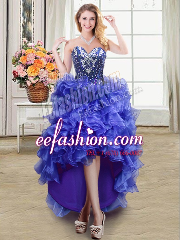 Enchanting Organza Sleeveless High Low Prom Dress and Ruffles
