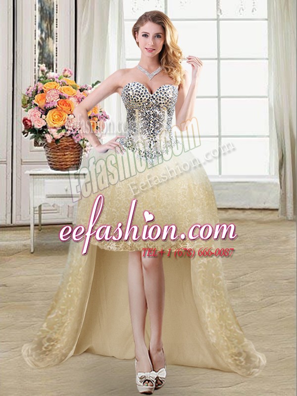 Hot Selling High Low Ball Gowns Sleeveless Champagne Prom Dress Lace Up