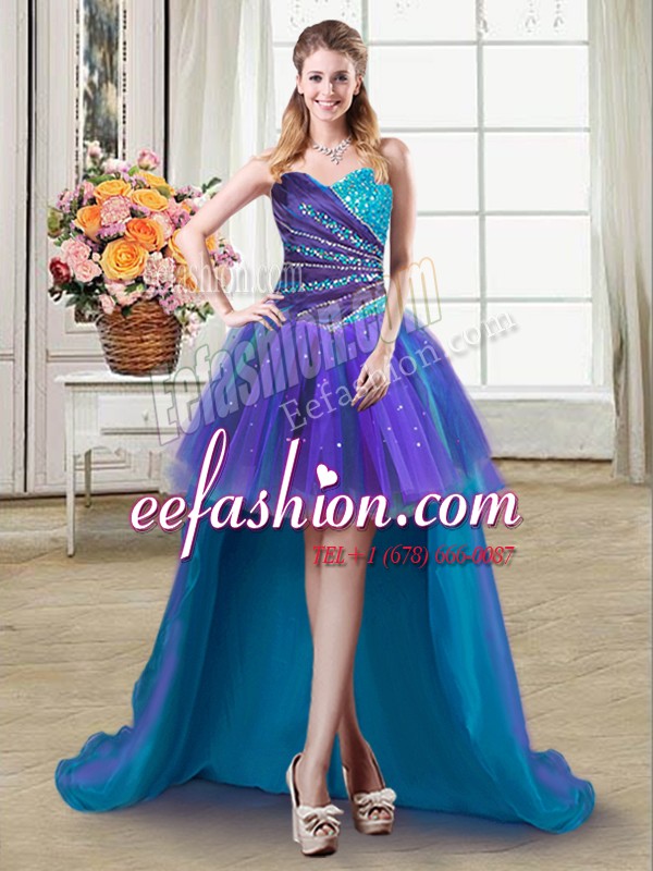 Custom Made Multi-color Sleeveless Tulle Lace Up Prom Gown for Prom and Party