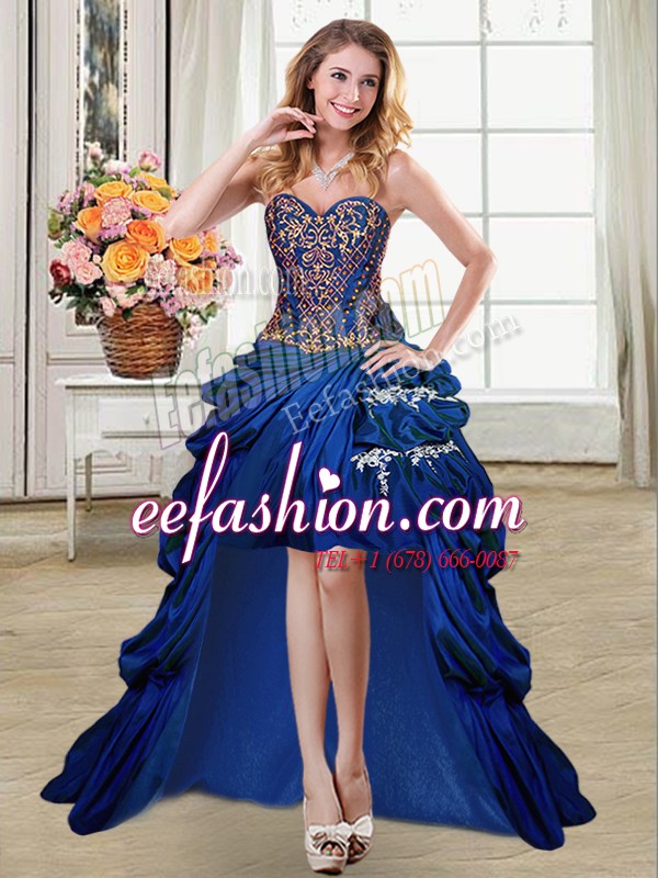  Pick Ups Royal Blue Sleeveless Taffeta Lace Up Club Wear for Prom and Party