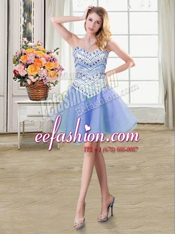 Pretty Lavender Sleeveless Organza Lace Up for Prom and Party