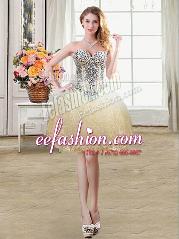  Tulle and Lace Sweetheart Sleeveless Lace Up Beading and Lace and Sequins Prom Evening Gown in Champagne