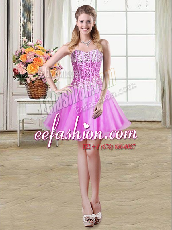  Sleeveless Mini Length Sequins Lace Up Cocktail Dresses with Lilac