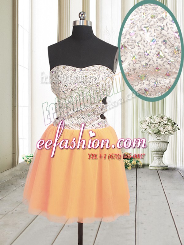 Romantic Orange Zipper Sweetheart Beading and Sequins Homecoming Dress Tulle Sleeveless