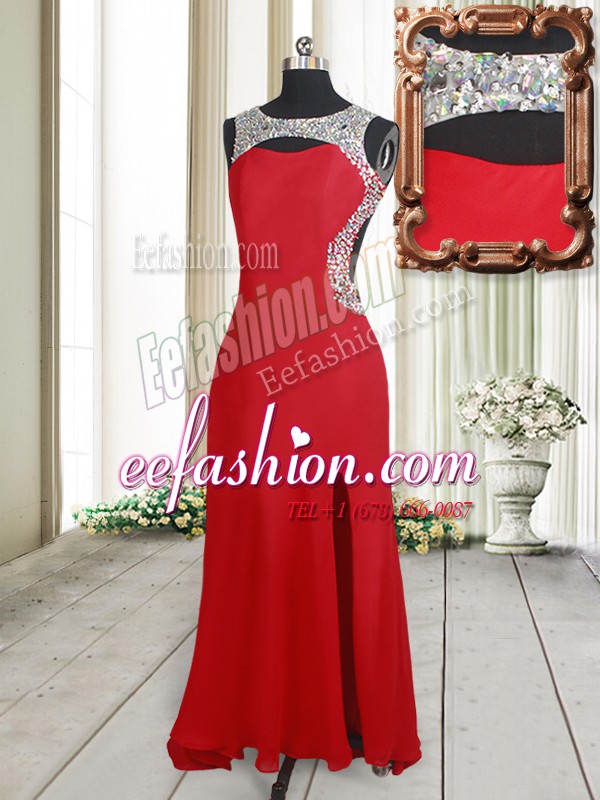  Scoop Sleeveless Brush Train Beading Backless Prom Evening Gown