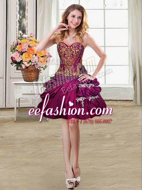 Top Selling Sweetheart Sleeveless Cocktail Dress High Low Beading and Appliques and Pick Ups Fuchsia Taffeta