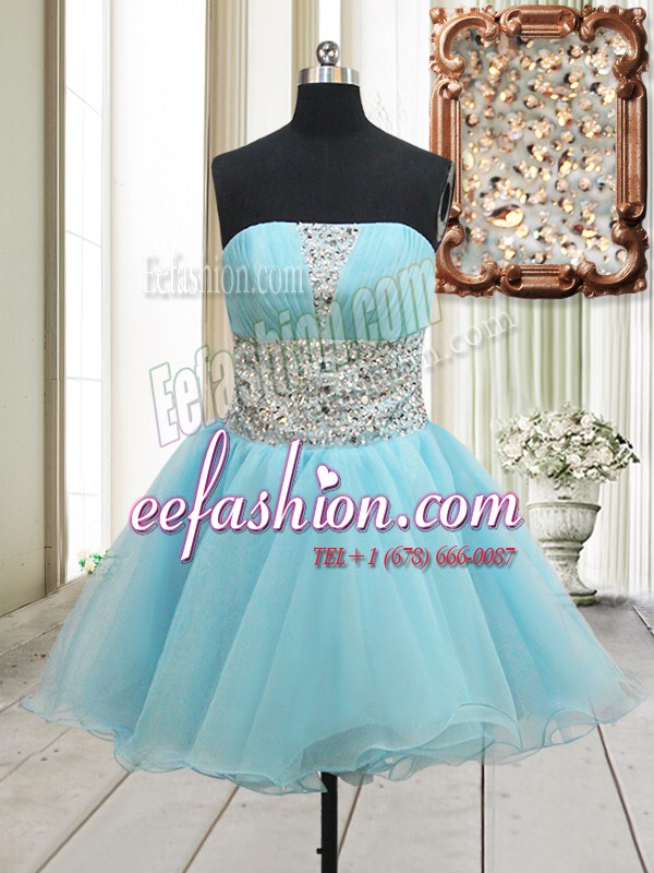  Beading Dress for Prom Aqua Blue Zipper Sleeveless Mini Length