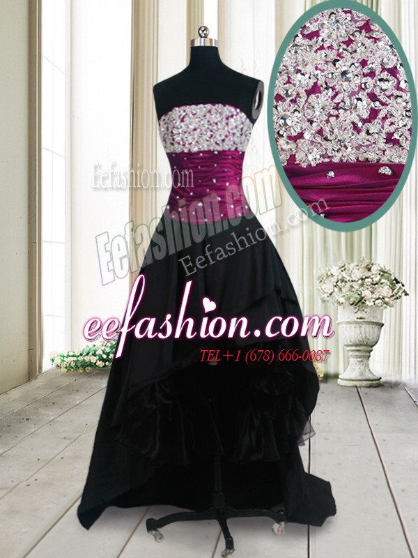 Classical Black Sleeveless High Low Beading Lace Up Homecoming Dress