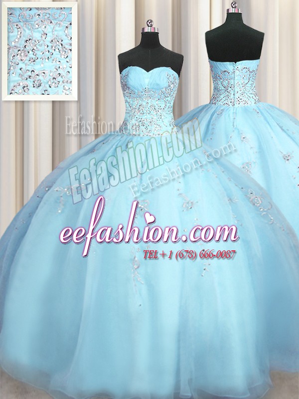 Nice Big Puffy Sweetheart Sleeveless Organza Quinceanera Gowns Beading and Appliques Zipper