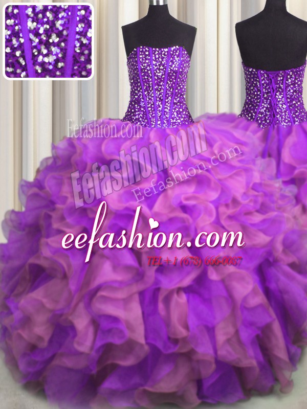 Elegant Visible Boning Beaded Bodice Floor Length Ball Gowns Sleeveless Multi-color 15th Birthday Dress Lace Up