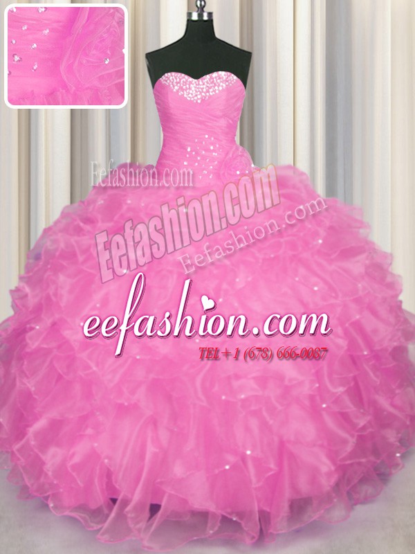 Deluxe Organza Sleeveless Floor Length Quinceanera Gown and Beading and Ruffles