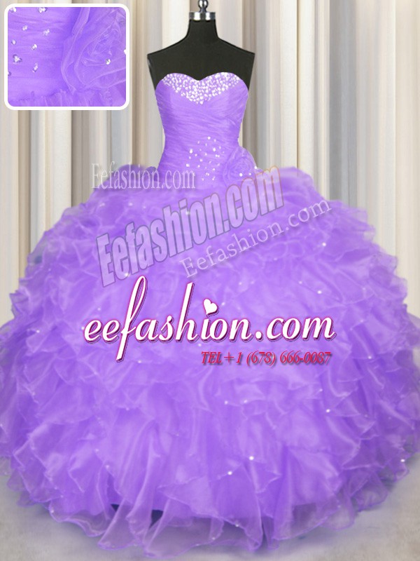  Sweetheart Sleeveless Lace Up Quinceanera Dresses Lavender Organza