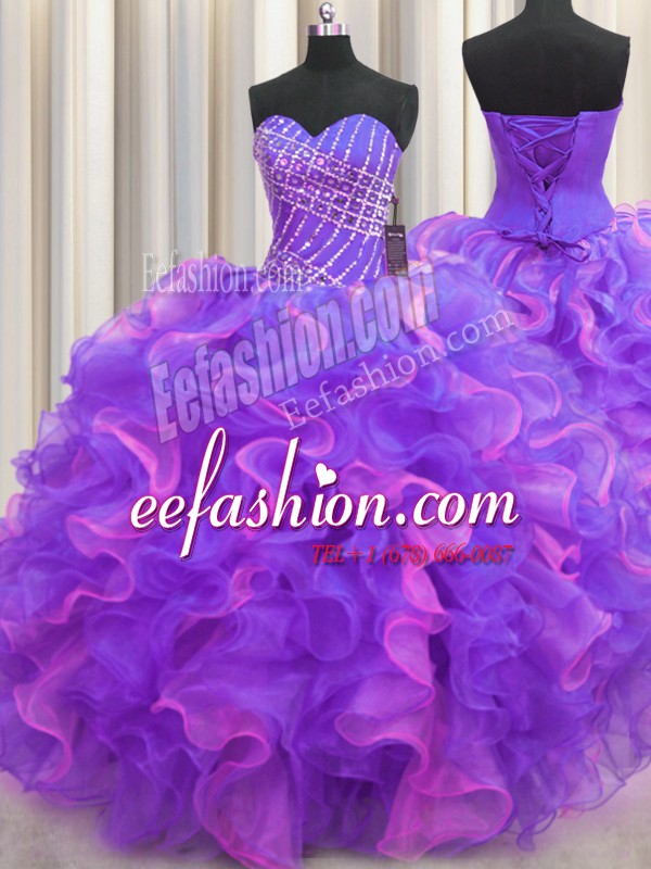  Multi-color Sweetheart Neckline Beading and Ruffles 15th Birthday Dress Sleeveless Lace Up