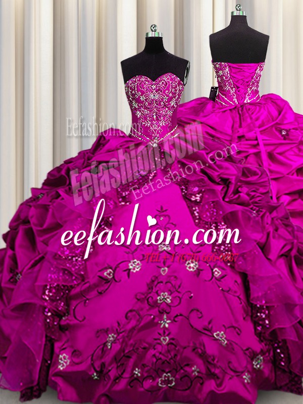 Vintage Sequins Taffeta Sleeveless Floor Length Quinceanera Gown and Beading and Embroidery and Ruffles