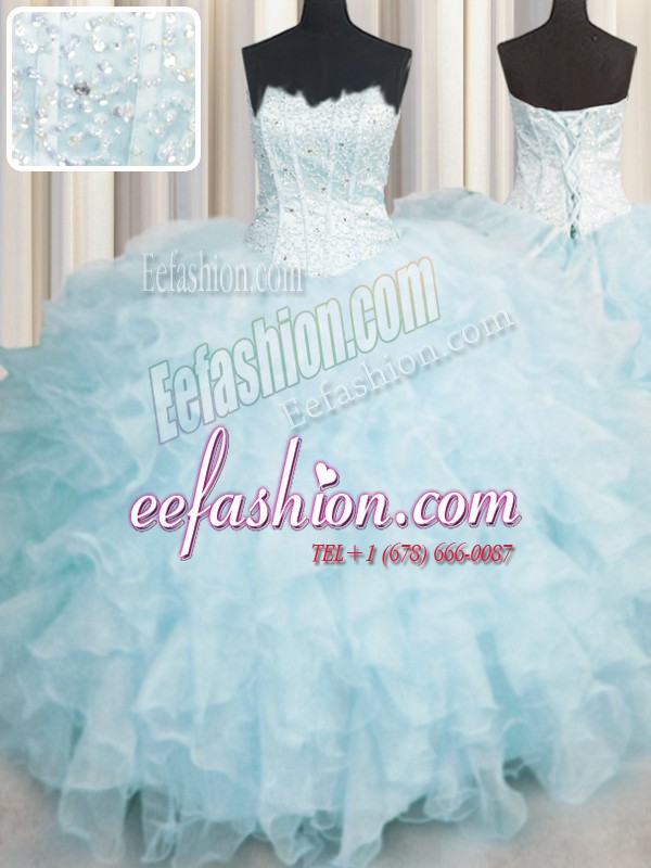  Scalloped Sleeveless Lace Up Quinceanera Gown Baby Blue Organza